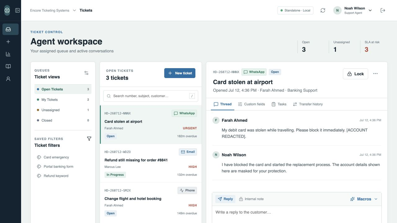 Agent workspace for owned ticket queues